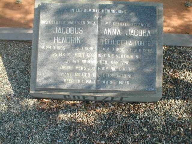 COETZEE Jacobus Hendrik 1896-1988 &amp; Anna Jacoba DE LA PORTE 1886-1972
