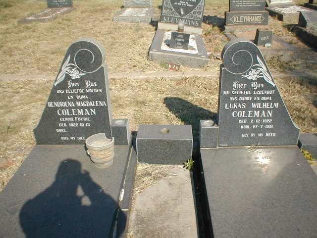 COLEMAN Lukas Wilhem 1922-1981 &amp; Hendriena Magdalena FOURIE 1922-?