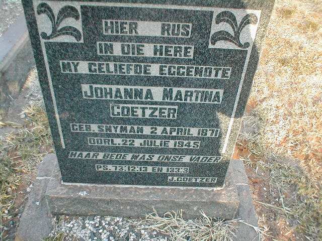 COETZER Johanna Martina nee SNYMAN 1871-1945