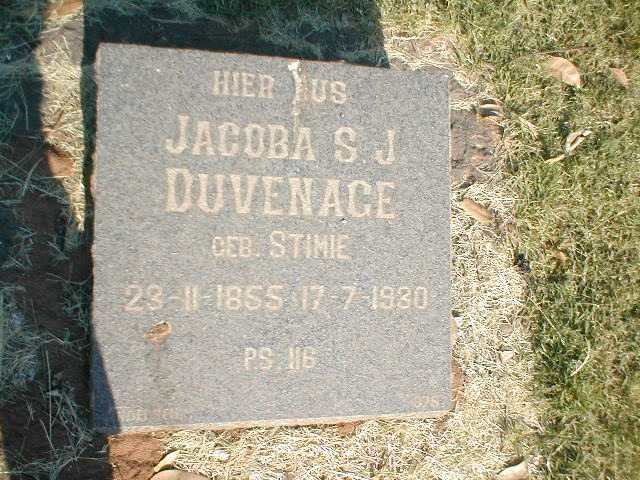 DUVENAGE Jacoba S.J. nee STIMIE 1855-1930