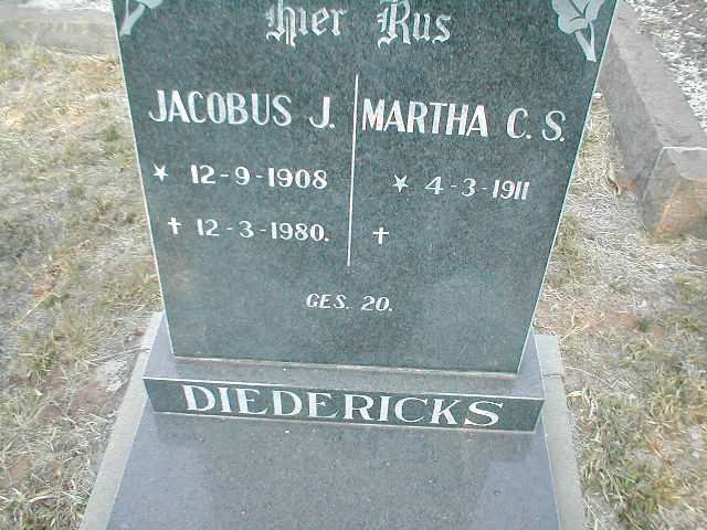 DIEDERICKS Jacobus J. 1908-1980 &amp; Martha C.S. 1911-?