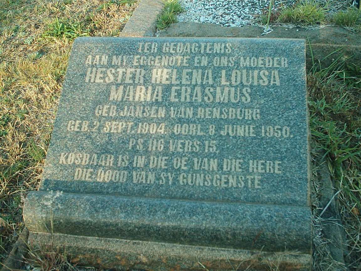 ERASMUS Hester Helena Louisa Maria nee JANSEN VAN RENSBURG 1904-1950