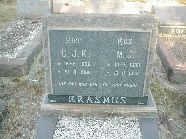 ERASMUS G.J.K.1886-1968 &amp; M.J. 1888-1974