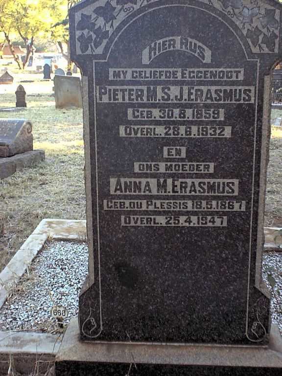 ERAMUS M.S.J. 1859-1932 &amp; Anna M. DU PLESSIS 1867-1947