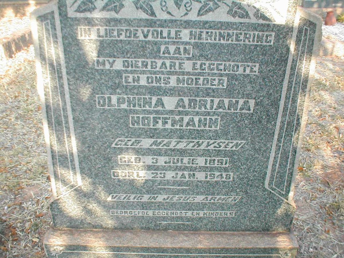 HOFFMANN Olphina Adriana nee MATTHYSEN 1891-1948