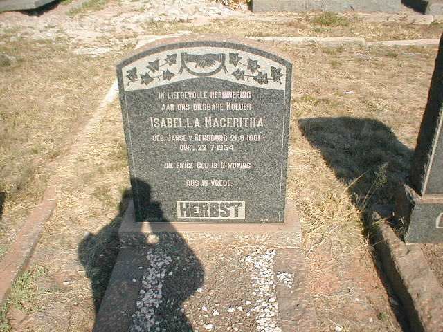 HERBST Isabella Mageritha nee JANSE VAN RENSBURG 1881-1954