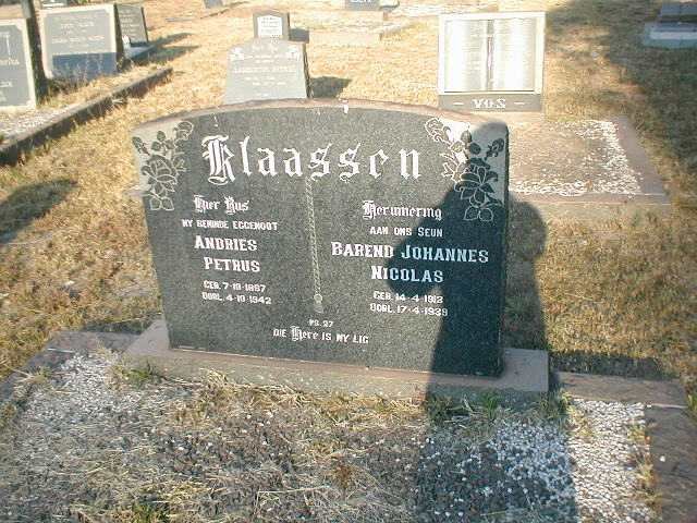 KLAASSEN Andries Petrus 1887-1942 :: KLAASSEN Barend Johannes Nicolas 1912-19?9