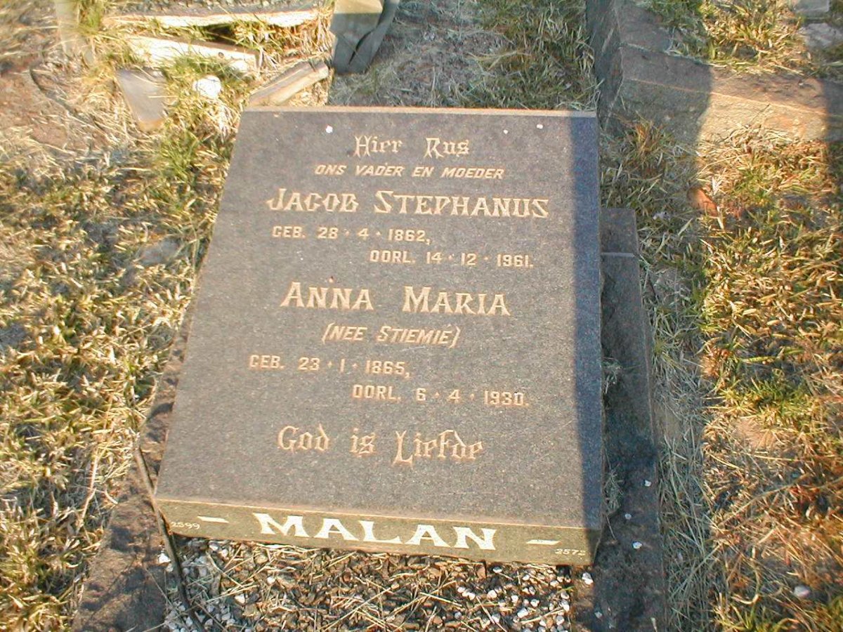 MALAN Jacob Stephanus 1862-1961 &amp; Anna Maria STIEMIE 1865-1930