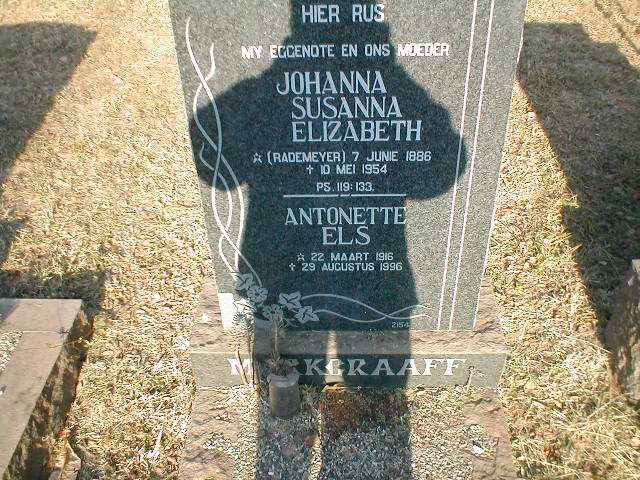 MARKGRAAF Johanna Susanna Elizabeth nee RADEMEYER 1886-1954 :: ELS Antonette 1916-1996