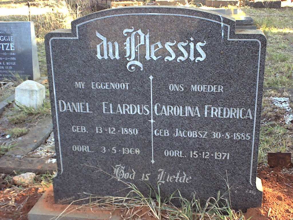 PLESSIS Daniel Elardus, du 1880-1968 &amp; Carolina Fredrica JACOBSZ 1885-1971