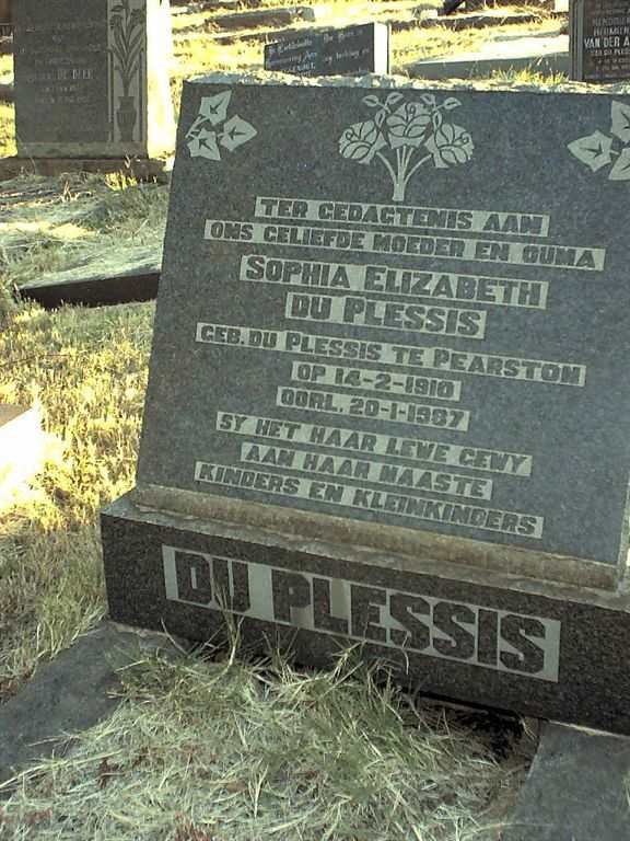 PLESSIS Sophia Elizabeth, du nee DU PLESSIS 1910-1987