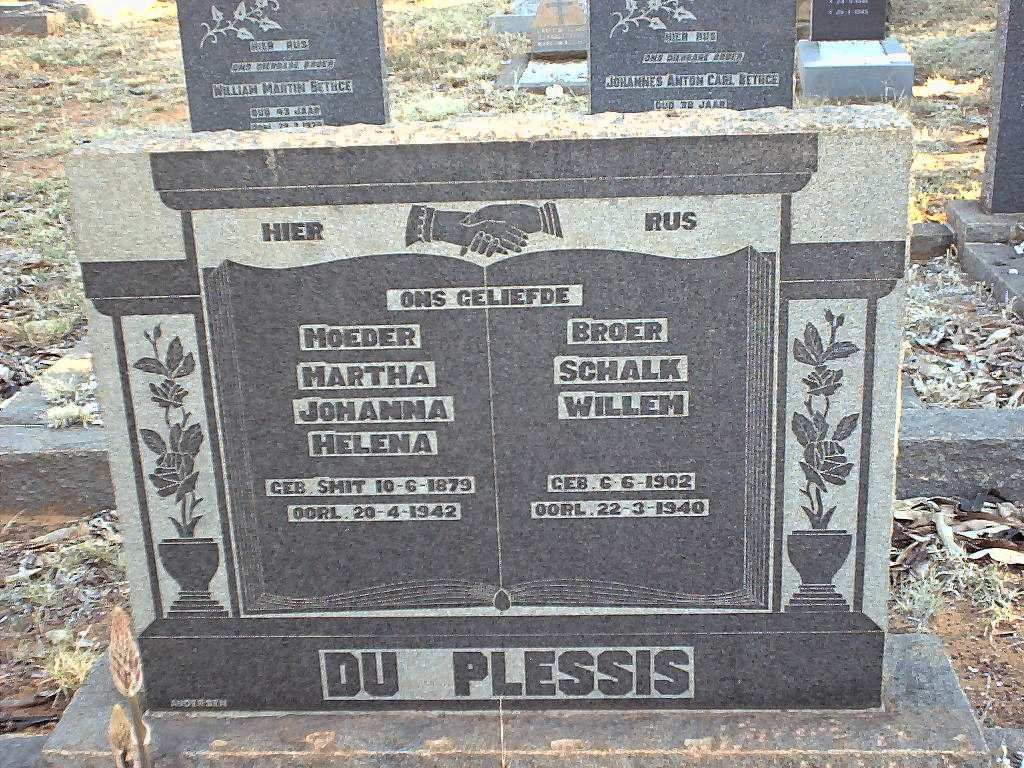 PLESSIS Schalk Willem, du 1902-1940 &amp; Martha Johanna Helena SMIT 1879-1942