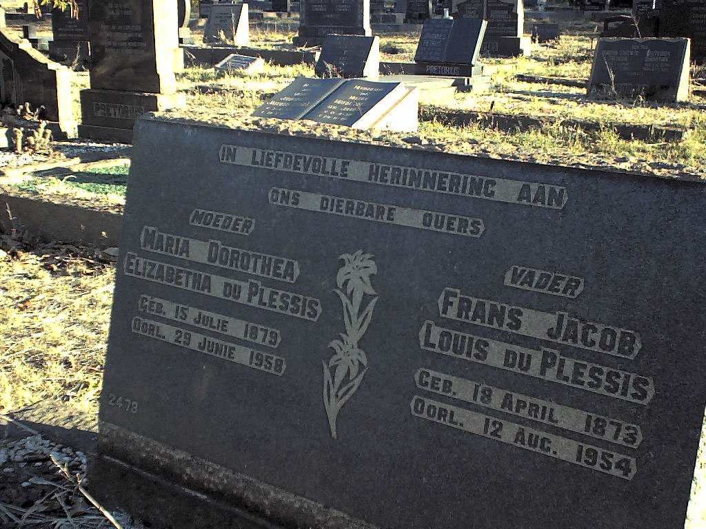 PLESSIS Frans Jacob Louis, du 1873-1954 &amp; Maria Dorothea Elizabetha 1879-1958