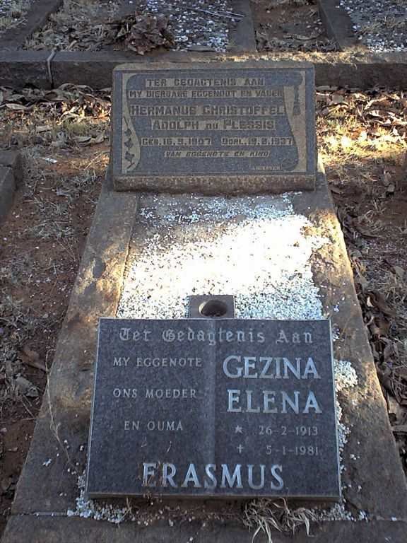 PLESSIS Hermanus Christoffel Adolph, du 1907-1937 :: ERASMUS Gezina Elena 1913-1981