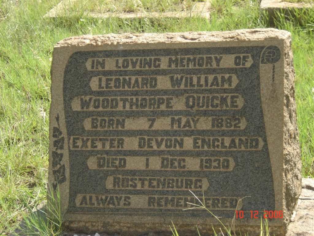 QUICKE Leonard William Woodthorpe 1882-1930