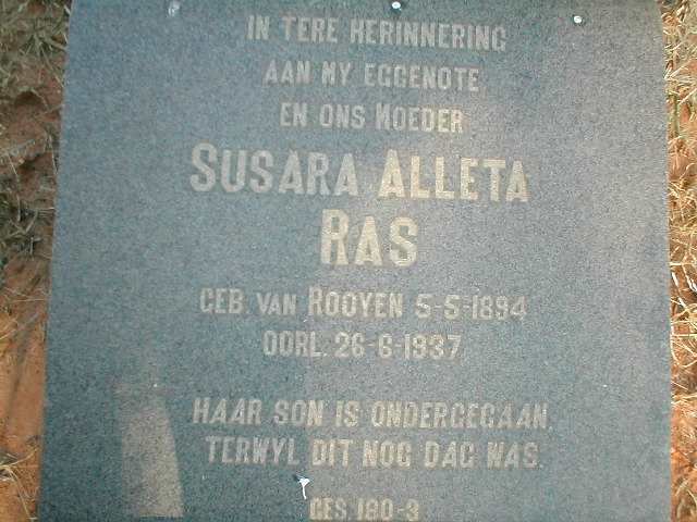 RAS Susara Alleta nee VAN ROOYEN 1894-1937