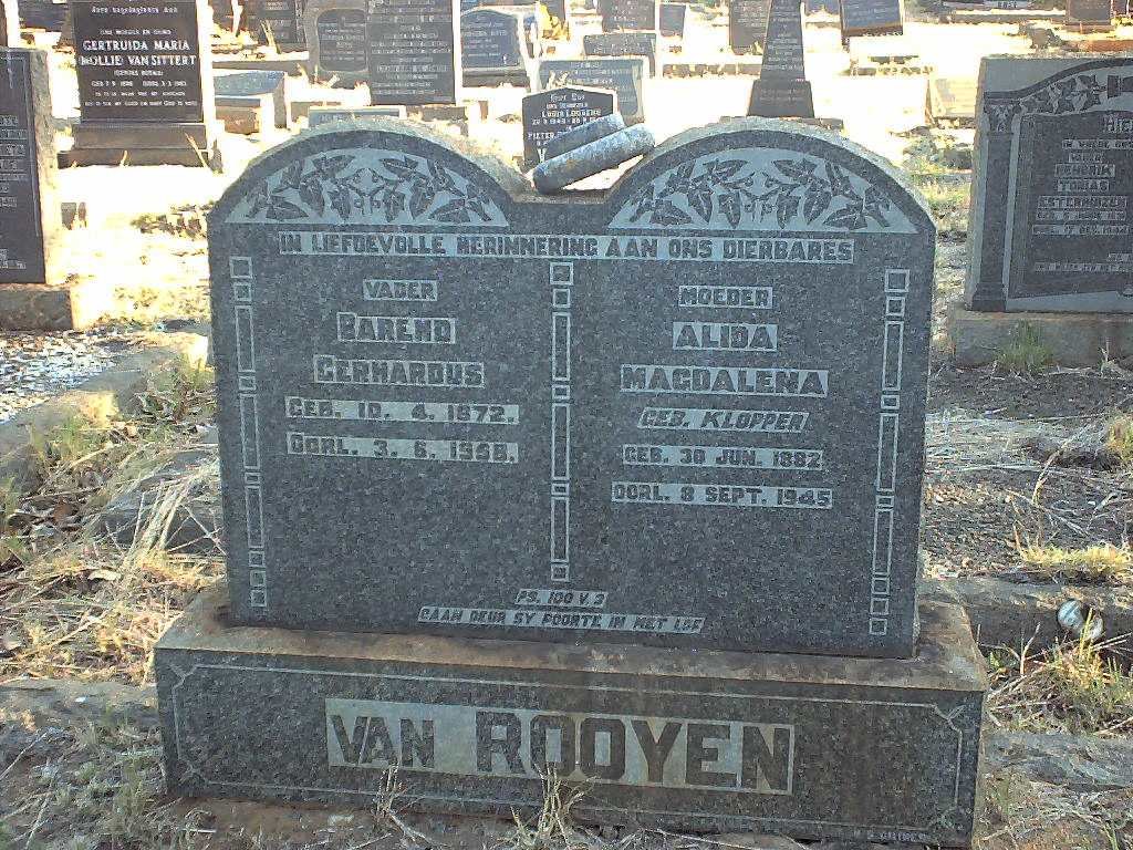 ROOYEN Barend Gerhardus, van 1872-1958 &amp; Alida Magdalena KLOPPER 1882-1945