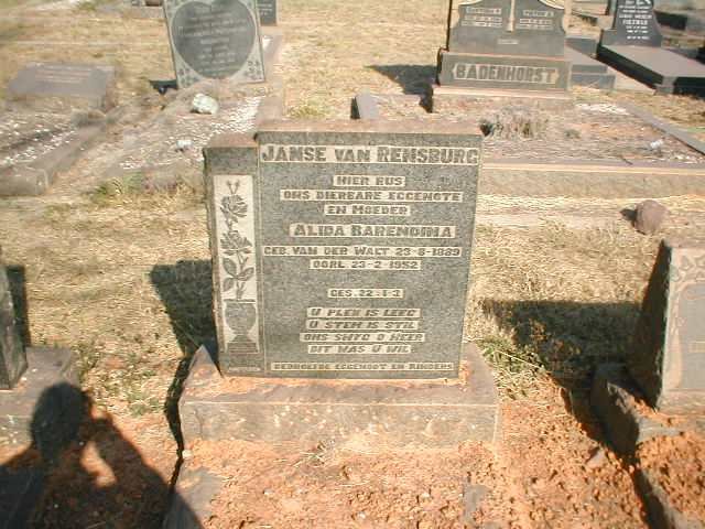 RENSBURG Alida Barendina, van nee VAN DER WALT 1889-1952