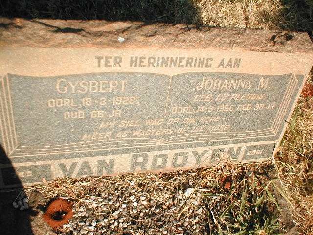 ROOYEN Gysbert, van 1860-1928 &amp; Johanna M. DU PLESSIS 18??-1956