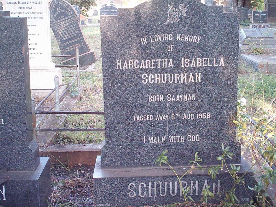 SCHUURMAN Margaretha Isabella nee SAAYMAN ?-1958