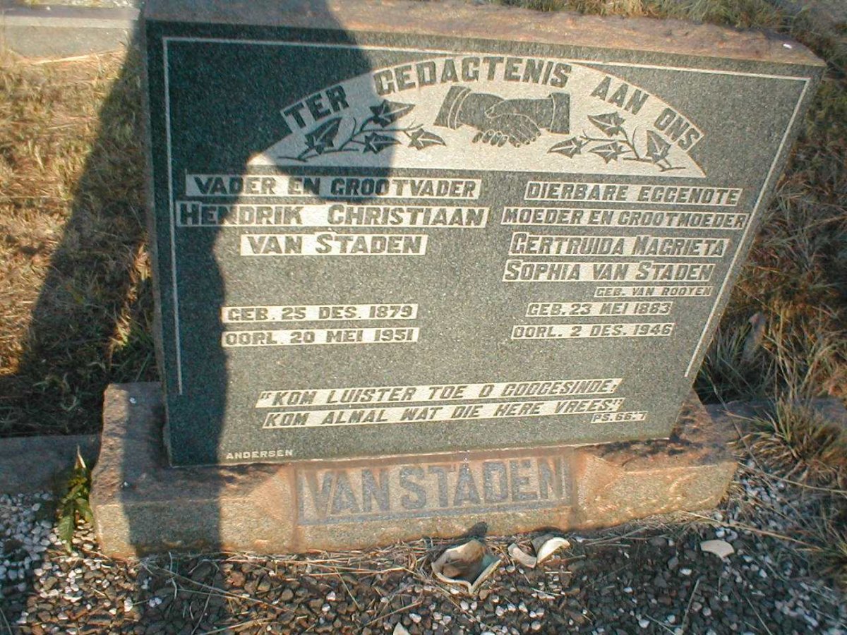 STADEN Hendrik Christiaan, van 1879-1951 &amp; Gertruida Magrieta Sophia VAN ROOYEN 1883-1946