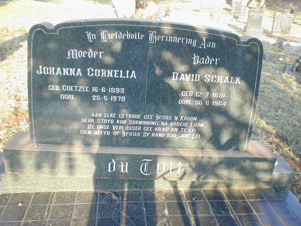TOIT David Schalk, du 1881-1964 &amp; Johanna Cornelia COETZEE 1893-1978