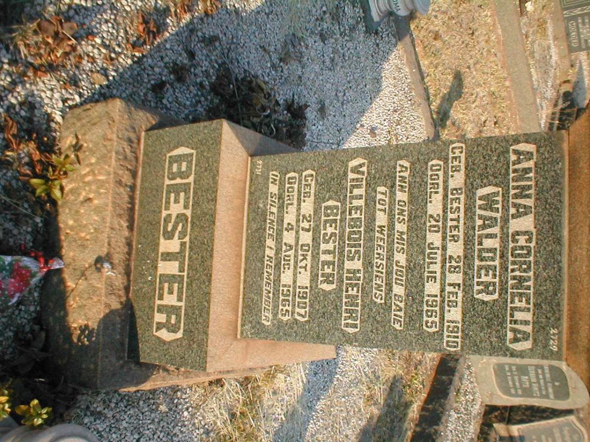 WALDER Anna Cornelia nee BESTER 1910-1965 :: BESTER Villebois Henri 1907-1965