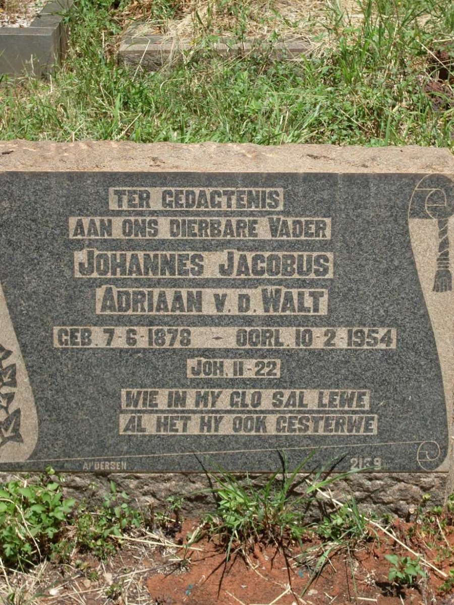 WALT Johannes Jacobus Adriaan, v.d. 1878-1954
