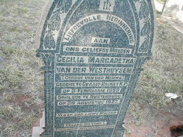 WESTHUYSEN Cecilia Margaretha, van der nee VAN DER MERWE 1853-1927