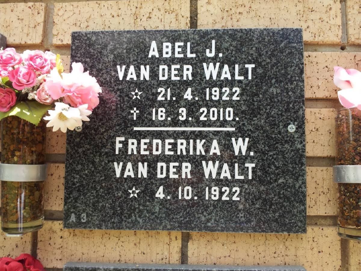 WALT Abel J., van der 1922-2010 &amp; Frederika W. 1922-