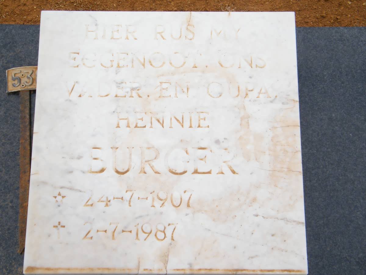 BURGER Hennie 1907-1987