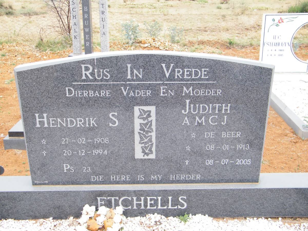 ETCHELS Hendrik S. 1908-1994 &amp; Judith A.M.C.J. DE BEER 1913-2005