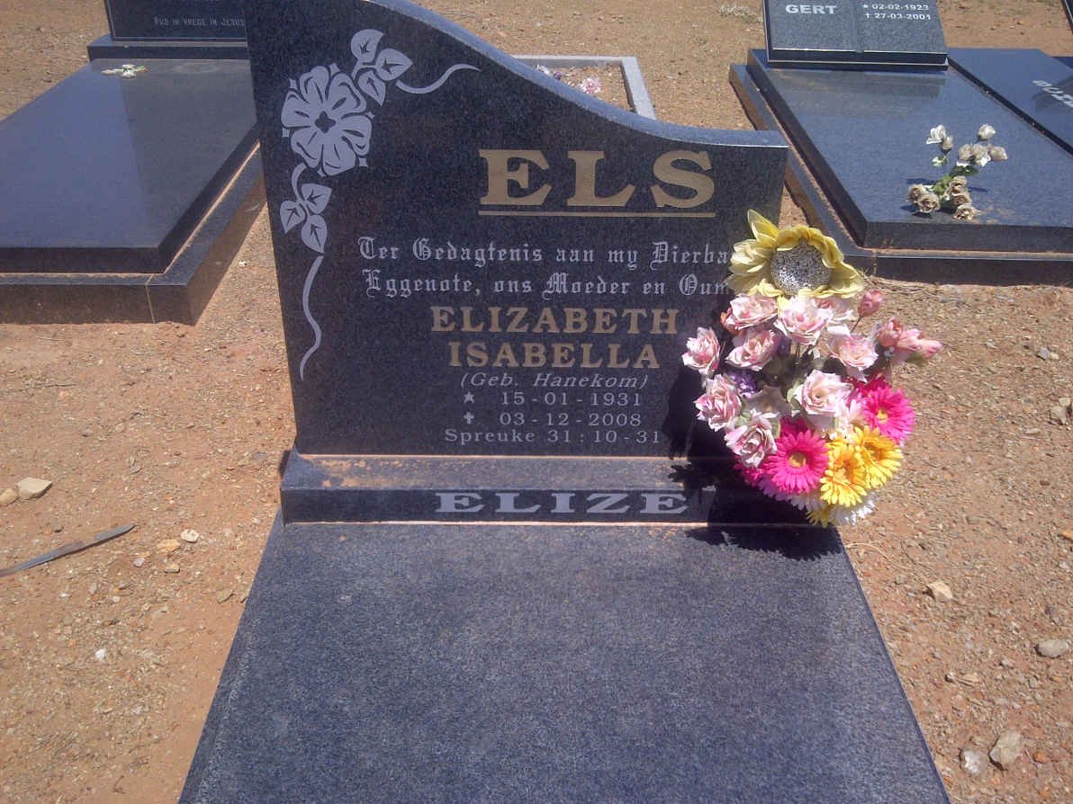 ELS Elizabeth Isabella nee HANEKOM 1931-2008