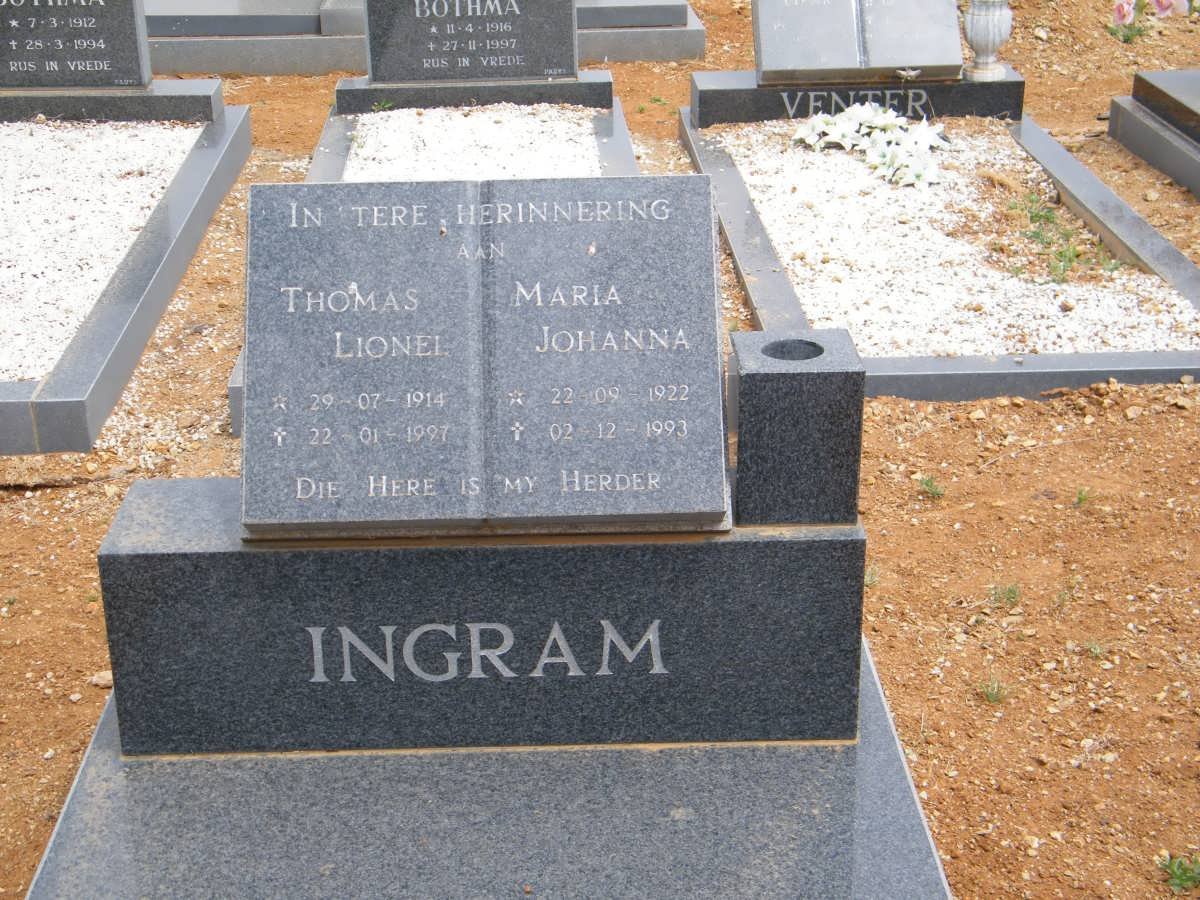 INGRAM Thomas Lionel 1914-1997 &amp; Maria Johanna 1922-1993