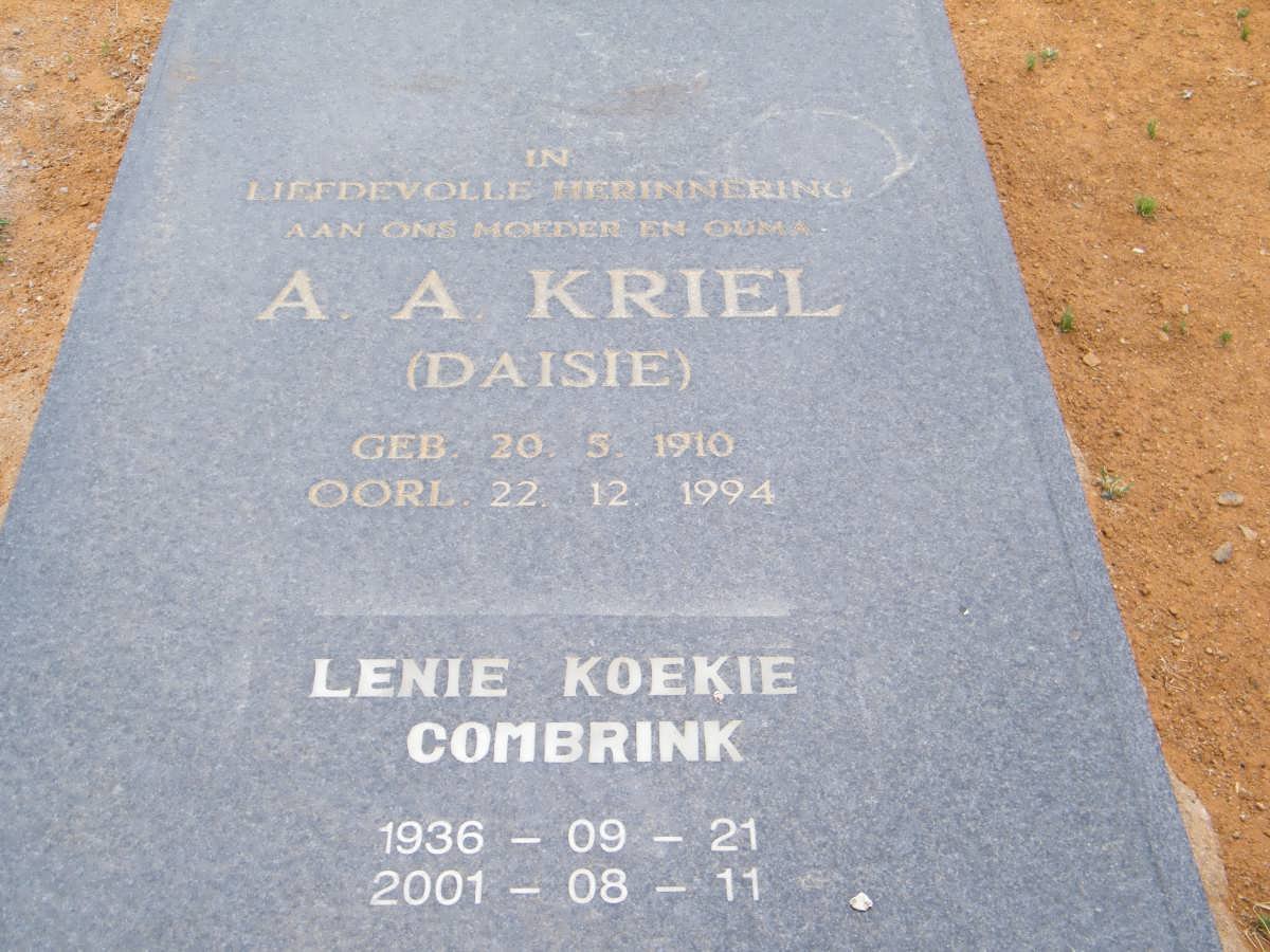 KRIEL A.A. 1910-1994 :: COMBRINK Lenie Koekie 1936-2001