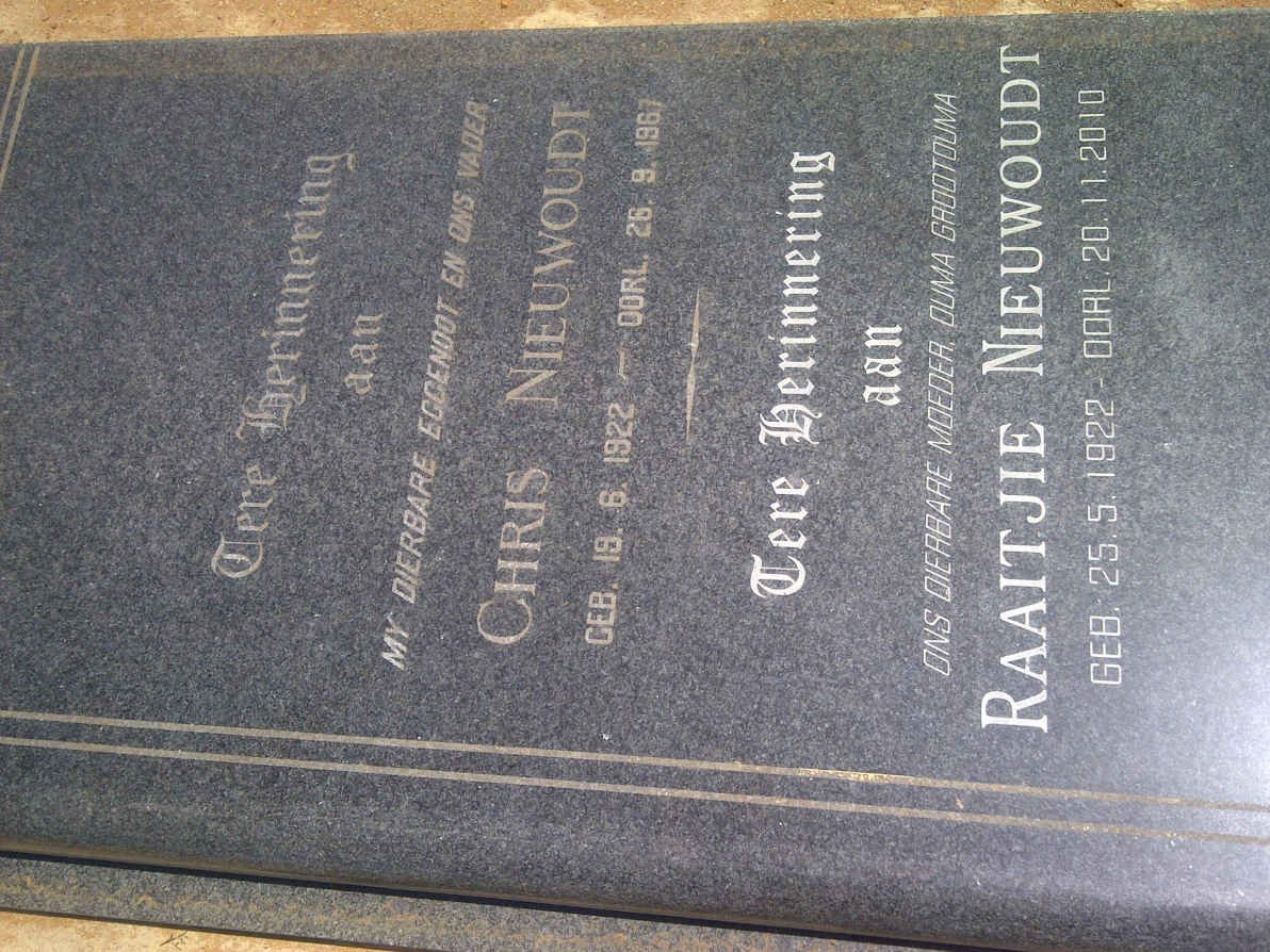 NIEUWOUDT Chris 1922-1967 &amp; Raaitjie 1922-2010