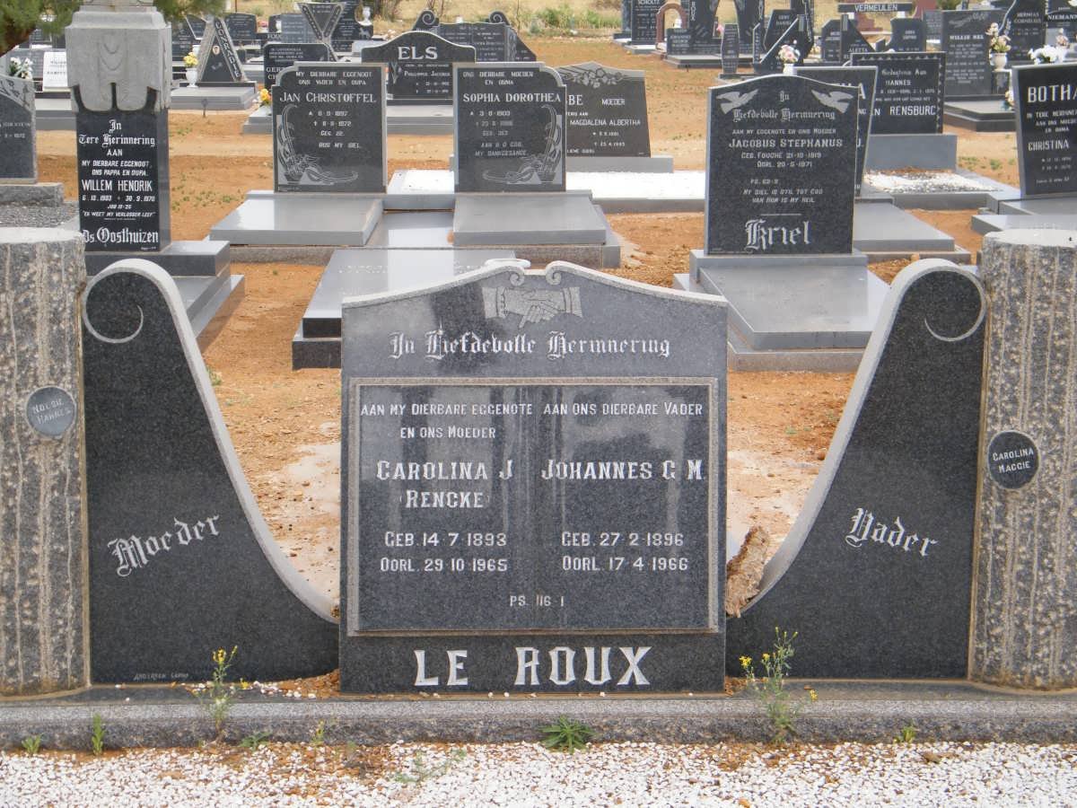 ROUX Johannes C.M., le 1896-1966 &amp; Carolina J. RENCKE 1893-1965