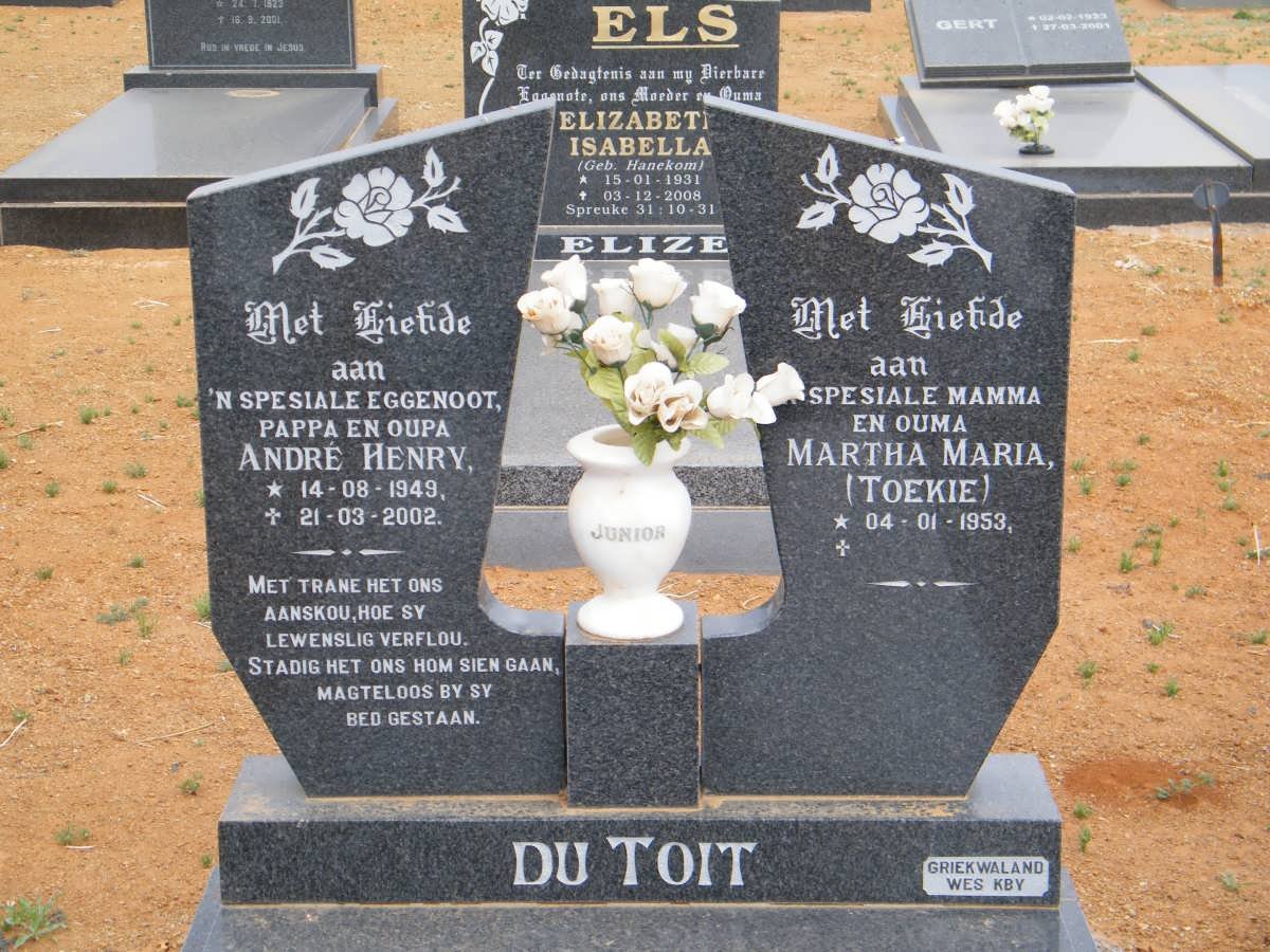 TOIT Andre Henry, du 1949-2002 &amp; Martha Maria 1953-
