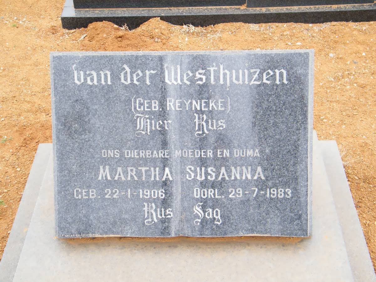 WESTHUIZEN Martha Susanna, van der nee RYNEKE 1906-1983