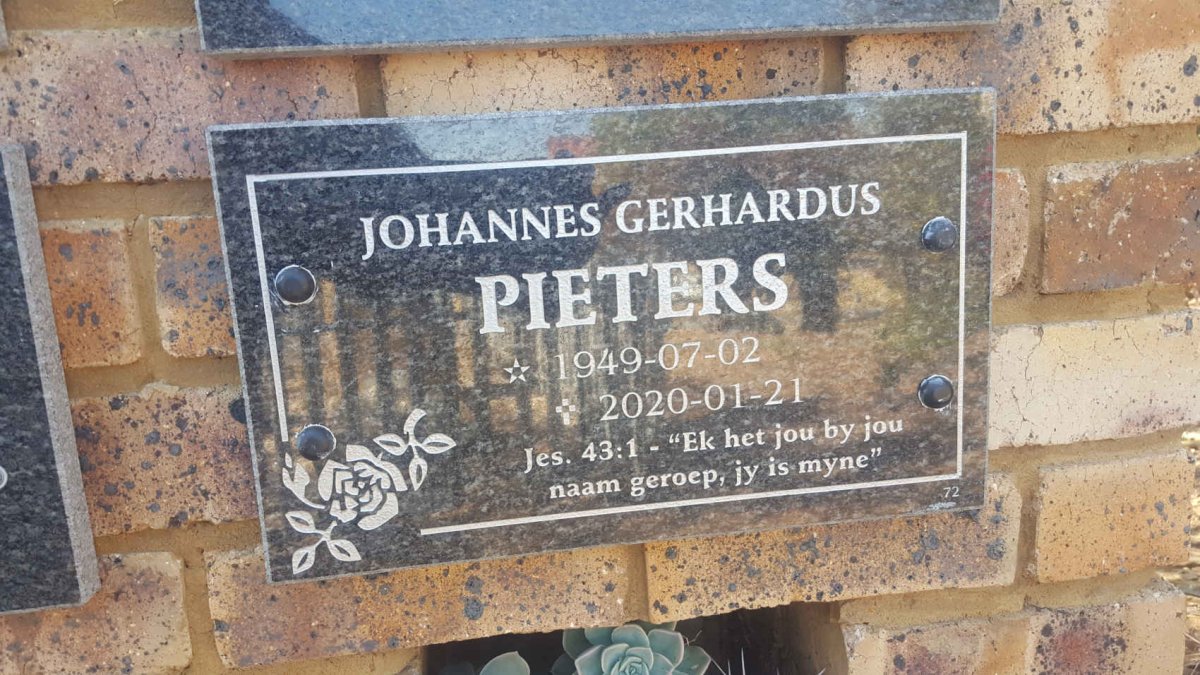 PIETERS Johannes Gerhardus 1949-2020