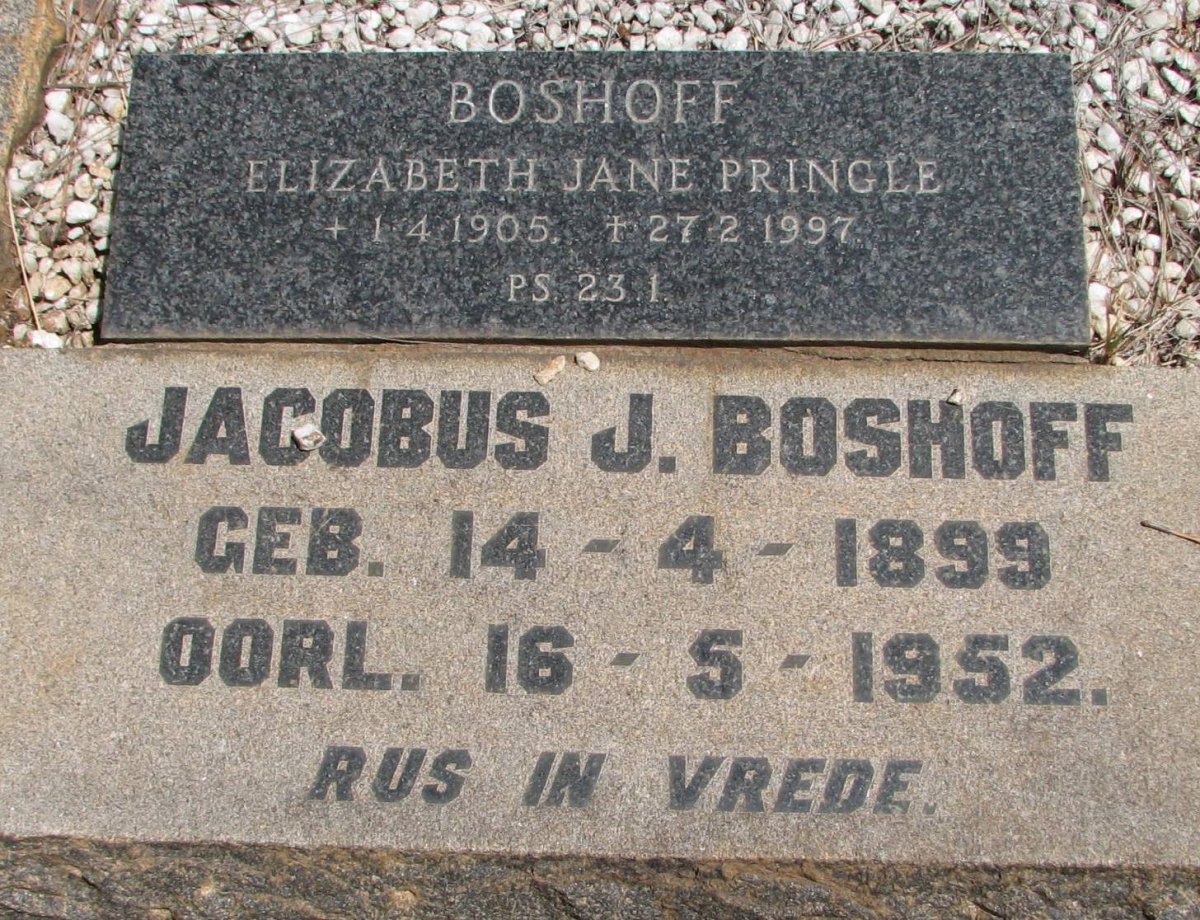 BOSHOFF Jacobus J. 1899-1952 &amp; Elizabeth Jane Pringle 1905-1997