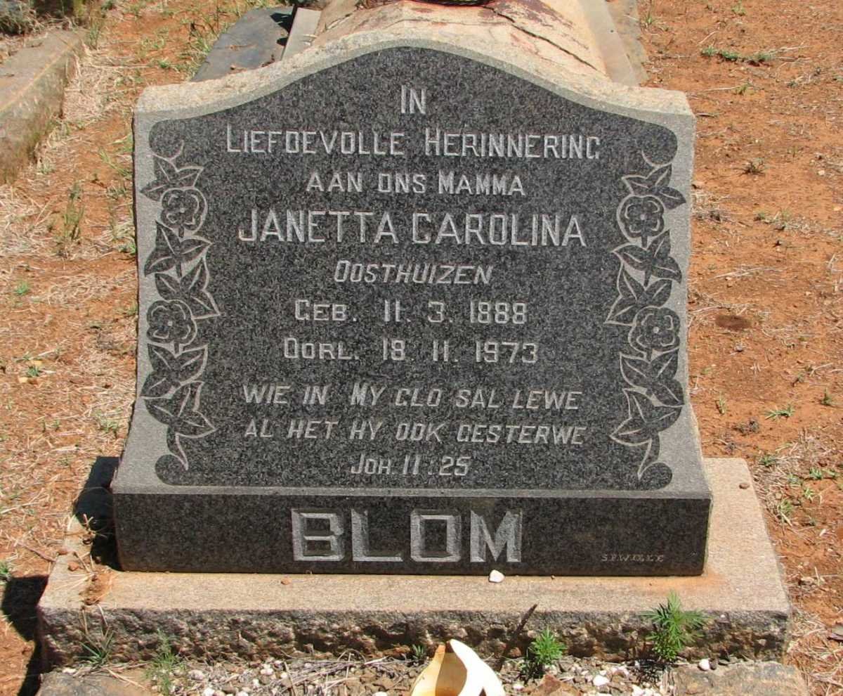 BLOM Janetta Carolina nee OOSTHUIZEN 1888-1973