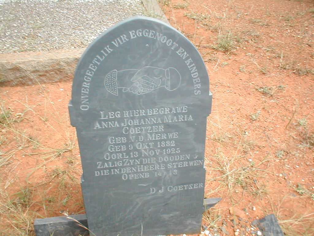 COETZER Anna Johanna Maria nee V.D. MERWE 1882-1925