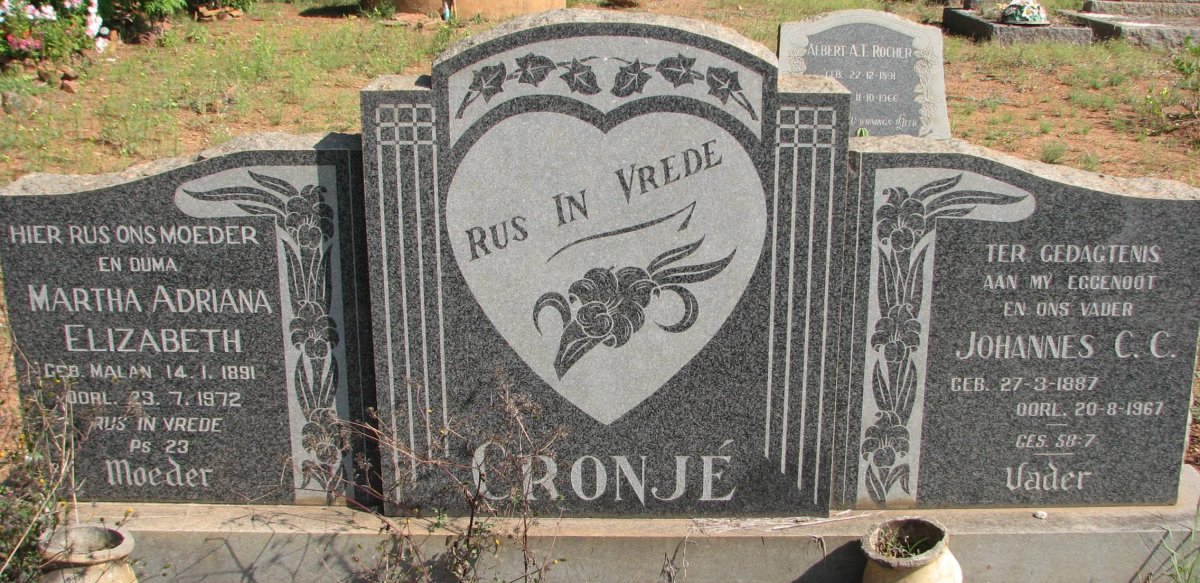 CRONJE Johannes C.C. 1887-1967 &amp; Martha Adriana Elizabeth MALAN 1891-1972