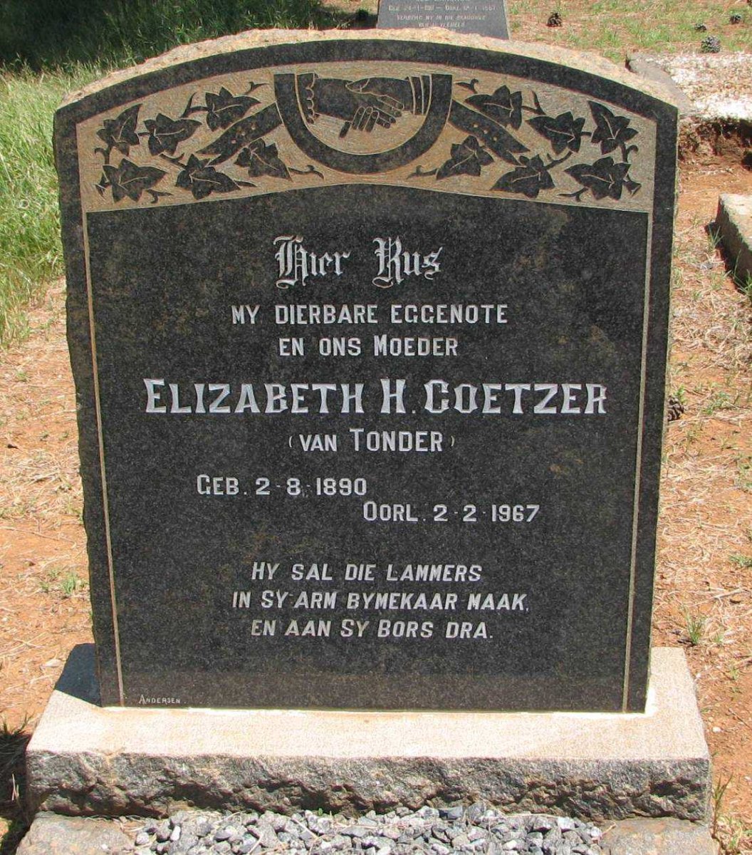 COETZER Elizabeth H. nee VAN TONDER 1890-1967