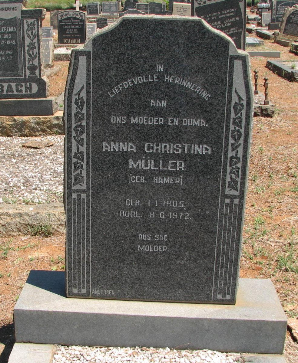 MULLER Anna Christina nee HAMER 1905-1972