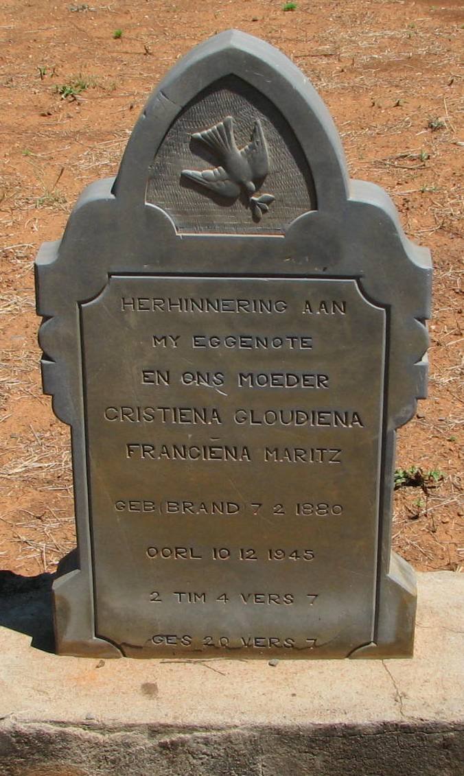 MARITZ Cristiena Gloudiena Franciena nee BRAND 1880-1945