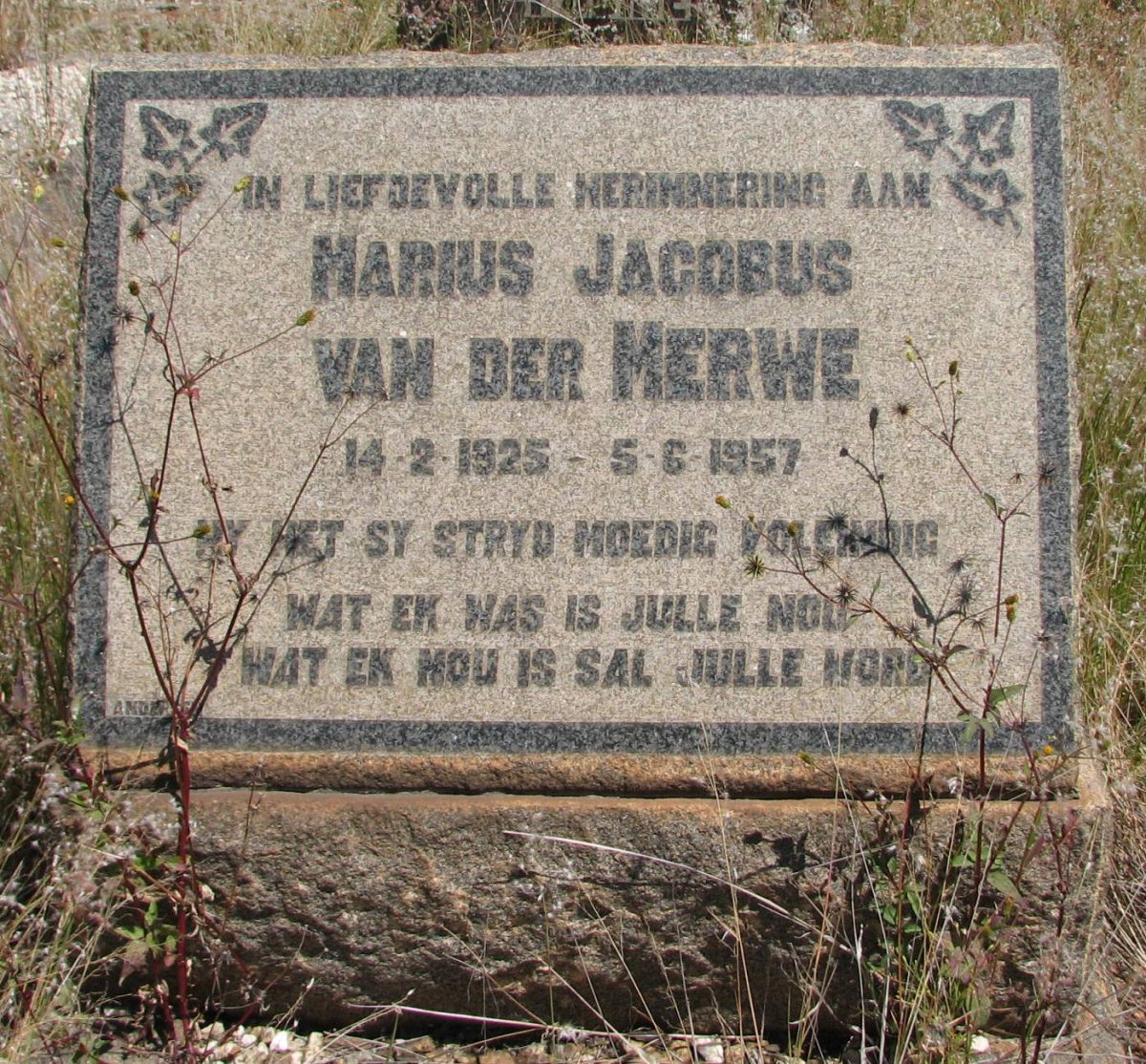 MERWE Marius Jacobus, van der 1925-1957