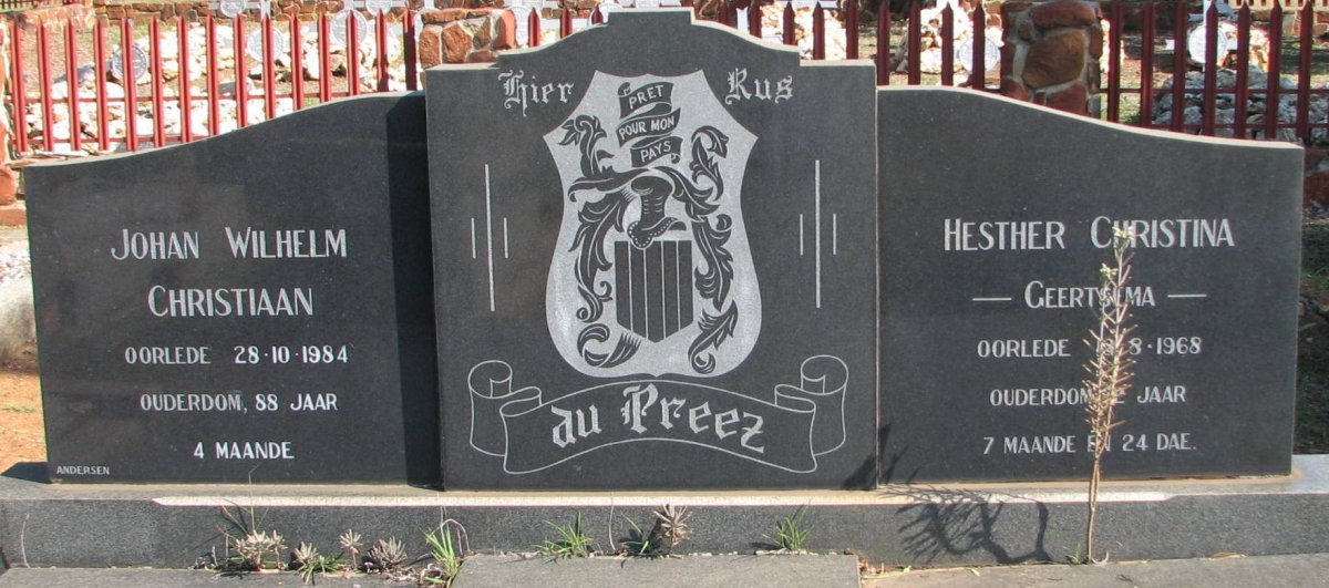 PREEZ Johan Wilhelm Christiaan, du  -1984 &amp; Hesther Christina GEERTSEMA -1968