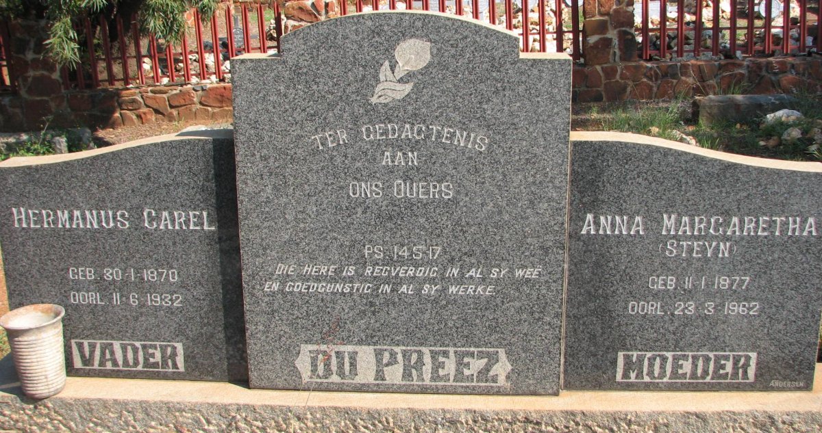 PREEZ Hermanus Carel, du 1870-1932 &amp; Anna Margaretha STEYN 1877-1962